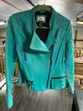 Leather Jacket*Aqua Leather Soft Leather Jacket Size Medium|